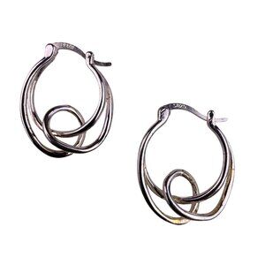 Sterling Silver Womens Twisted Loop Earrings .925 Geometric Design Lightweight